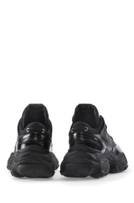 black leather chunky trainers