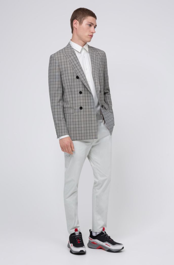 Slim-fit double-breasted jacket in Glen-check virgin wool