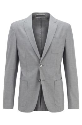 Slim-fit jacket in stretch fabric with patch pockets, Light Grey