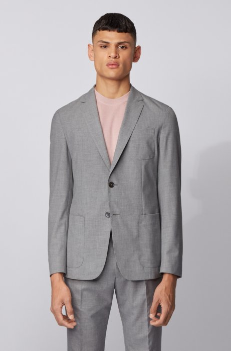 Slim-fit jacket in stretch fabric with patch pockets, Light Grey
