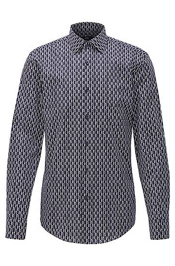 Hugo Boss Slim-fit Shirt With Two-tone Monogram Print In Blue