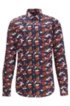 Slim-fit shirt in cotton poplin with camouflage print, Red