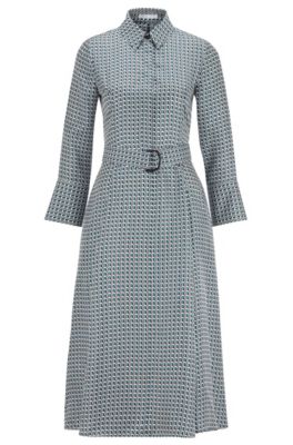 Shirt dress in pure silk with new-season print, Patterned