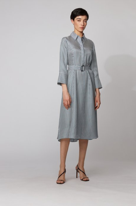 Shirt dress in pure silk with new-season print, Patterned