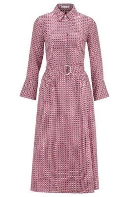 Shirt dress in pure silk with new-season print, Patterned