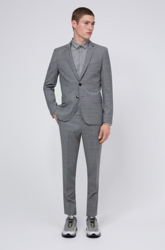 Extra-slim-fit virgin-wool suit with d&eacute;grad&eacute; check