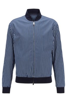 Slim-fit jacket in striped cotton, Dark Blue