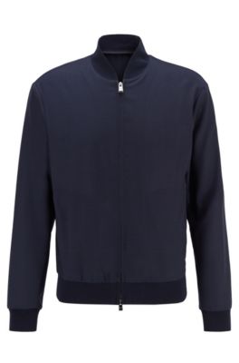 Slim-fit blouson-style jacket in virgin wool, Dark Blue