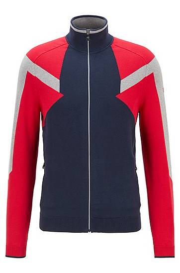Cardigan zippé color block en coton mélangé