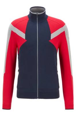 Cardigan zippé color block en coton mélangé