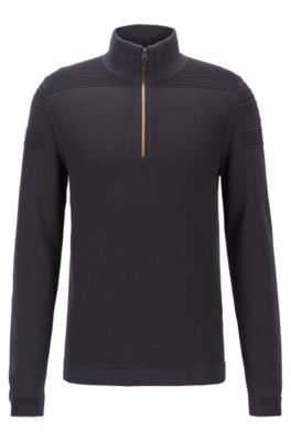Zip-neck sweater with placement ottoman 