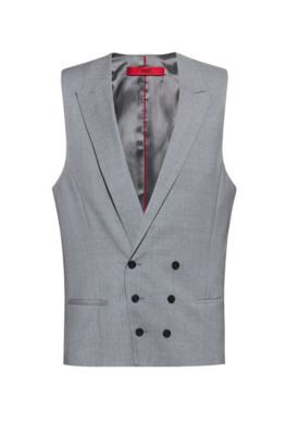 Extra-slim-fit double-breasted waistcoat in patterned wool, Light Grey