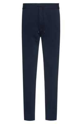 Tapered-fit trousers in pinstripe jersey with drawcord, Dark Blue