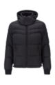Water-repellent down jacket with removable hood, Black