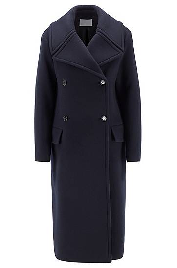 Hugo Boss Relaxed-fit Coat In Virgin Wool And Cashmere In Blue