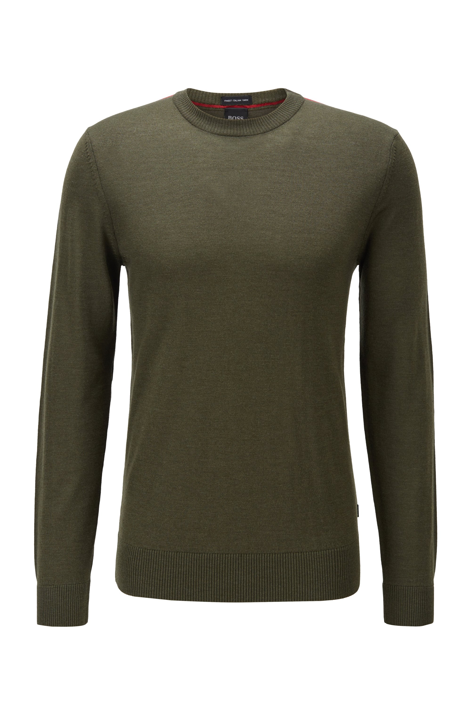 Wool-blend sweater with striped detail, Light Green
