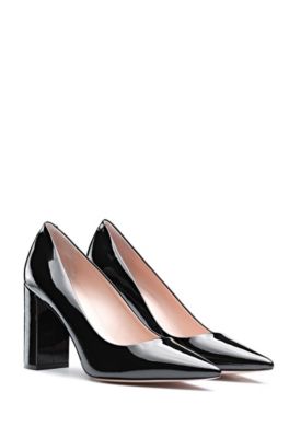 leather block heel pumps