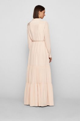 Silk maxi dress with voluminous skirt