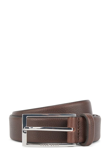 Business belt in grained Italian leather, Dark Brown