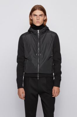 Hybrid hooded jacket in a wool-cotton blend
