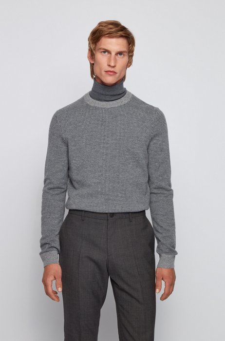 Slim-fit sweater in micro-houndstooth virgin wool, Silver