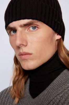 BOSS - Ribbed beanie hat in virgin wool 