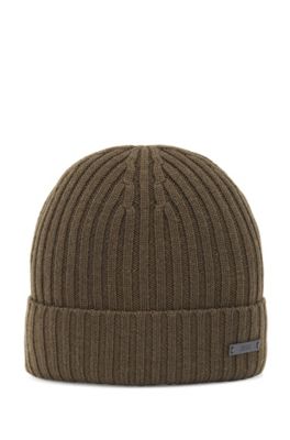 BOSS - Ribbed beanie hat in virgin wool 