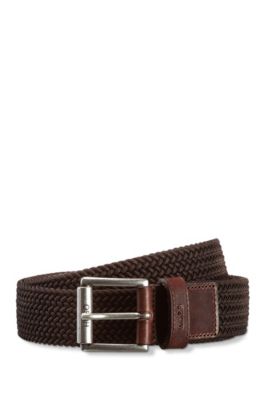 Italian-made woven belt with leather trims