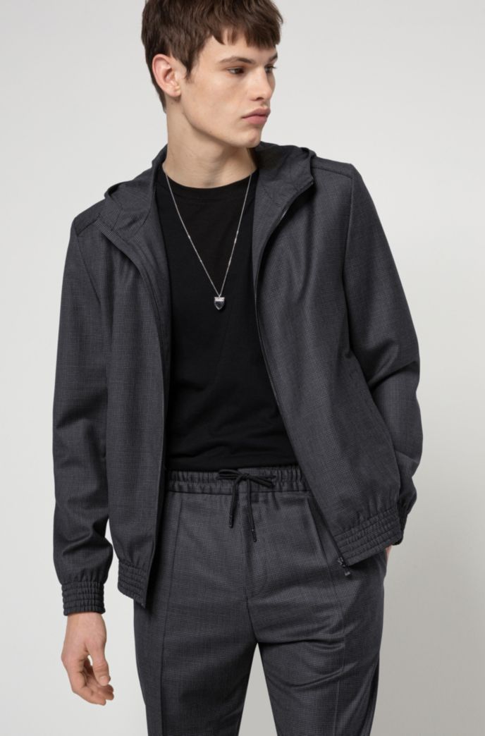 Hugo Kapuzenjacke Aus Schurwolle Mit Pepita Muster