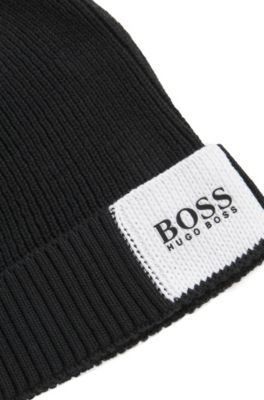 BOSS - Colour-block ribbed beanie hat 