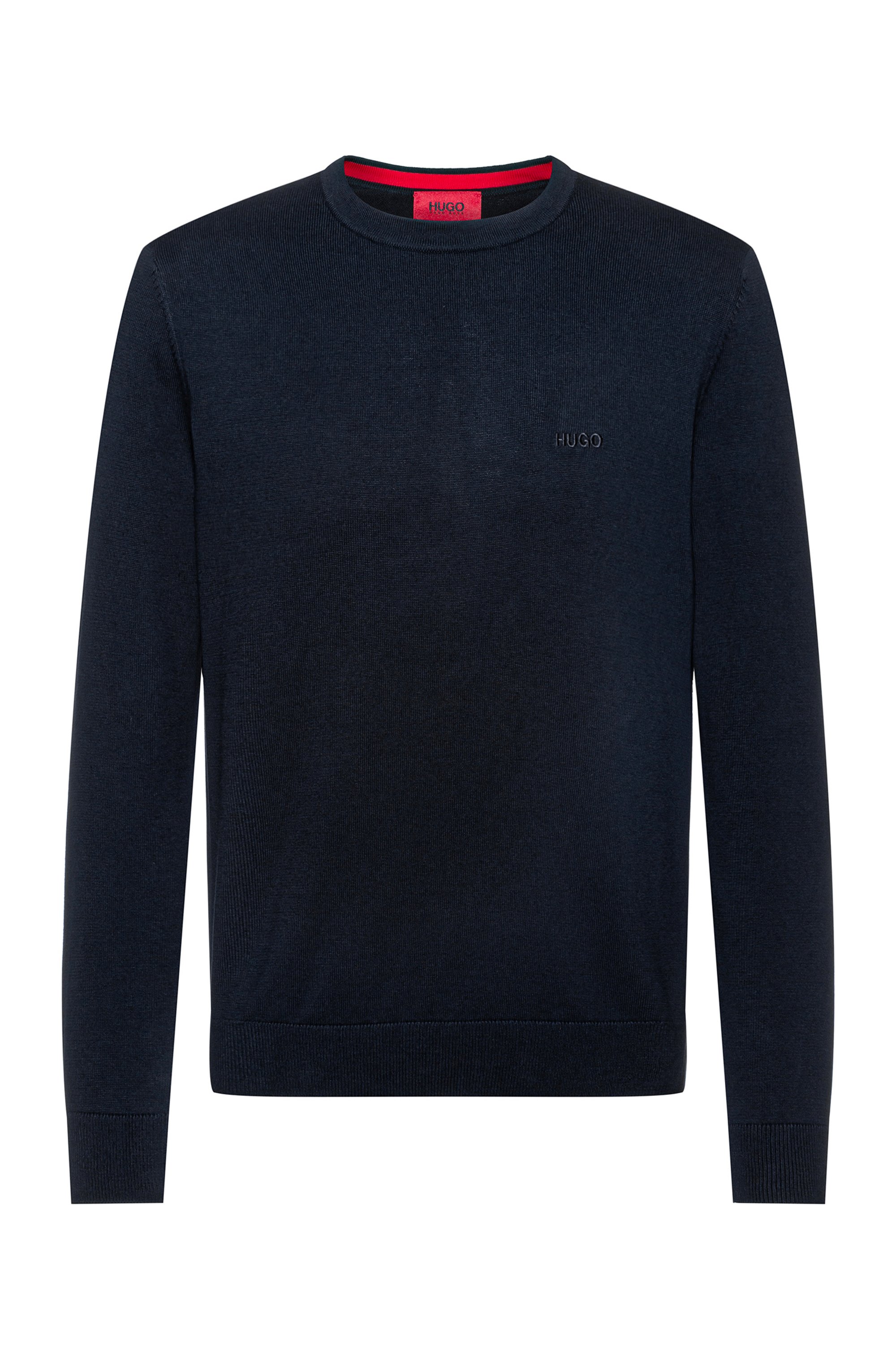 Jersey con cuello redondo de algodón puro con logo en tono a juego, Azul oscuro