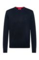 Crew-neck sweater in pure cotton with tonal logo, Dark Blue