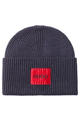 Wool-blend beanie hat with logo patch
