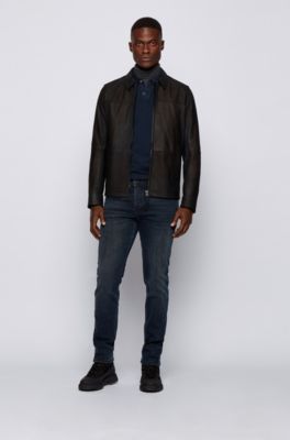 leather jacket with polo shirt