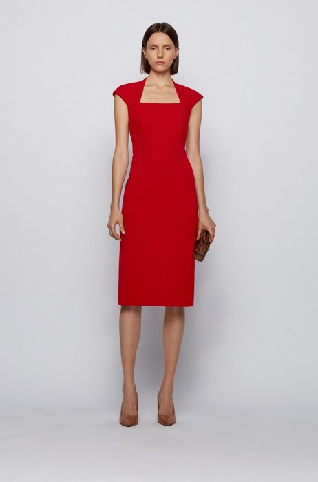Cap-sleeve dress in stretch jersey with houndstooth pattern, Red