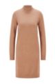 Mock-neck sweater dress in cotton and virgin wool, Light Brown