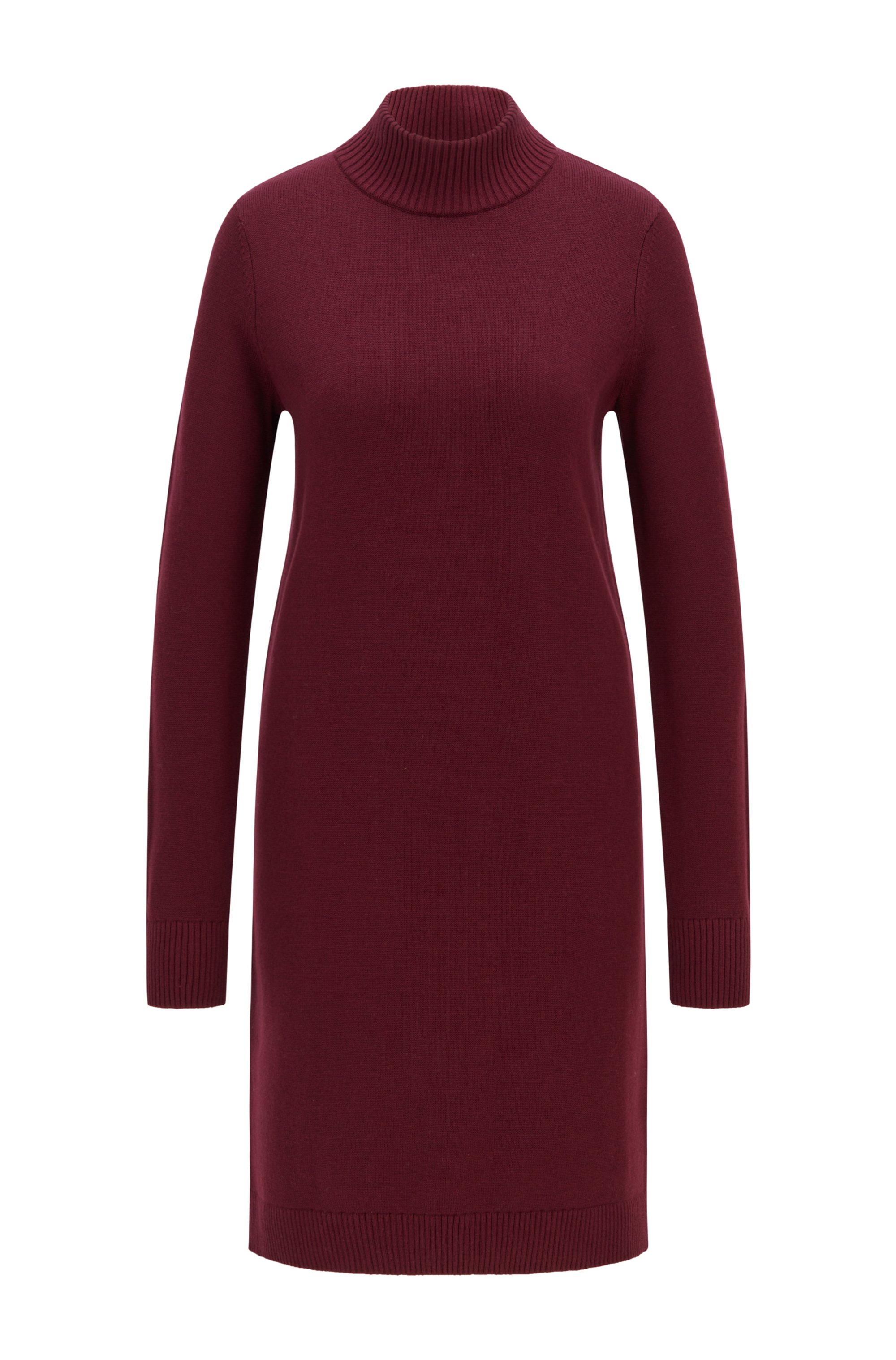 Mock-neck sweater dress in cotton and virgin wool, Dark Red