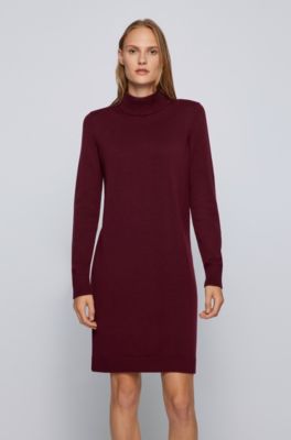 red mock neck dress