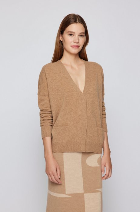 Relaxed-fit cardigan in virgin wool and cashmere, Light Brown