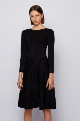 BOSS - Jacquard-knit long-sleeved dress 