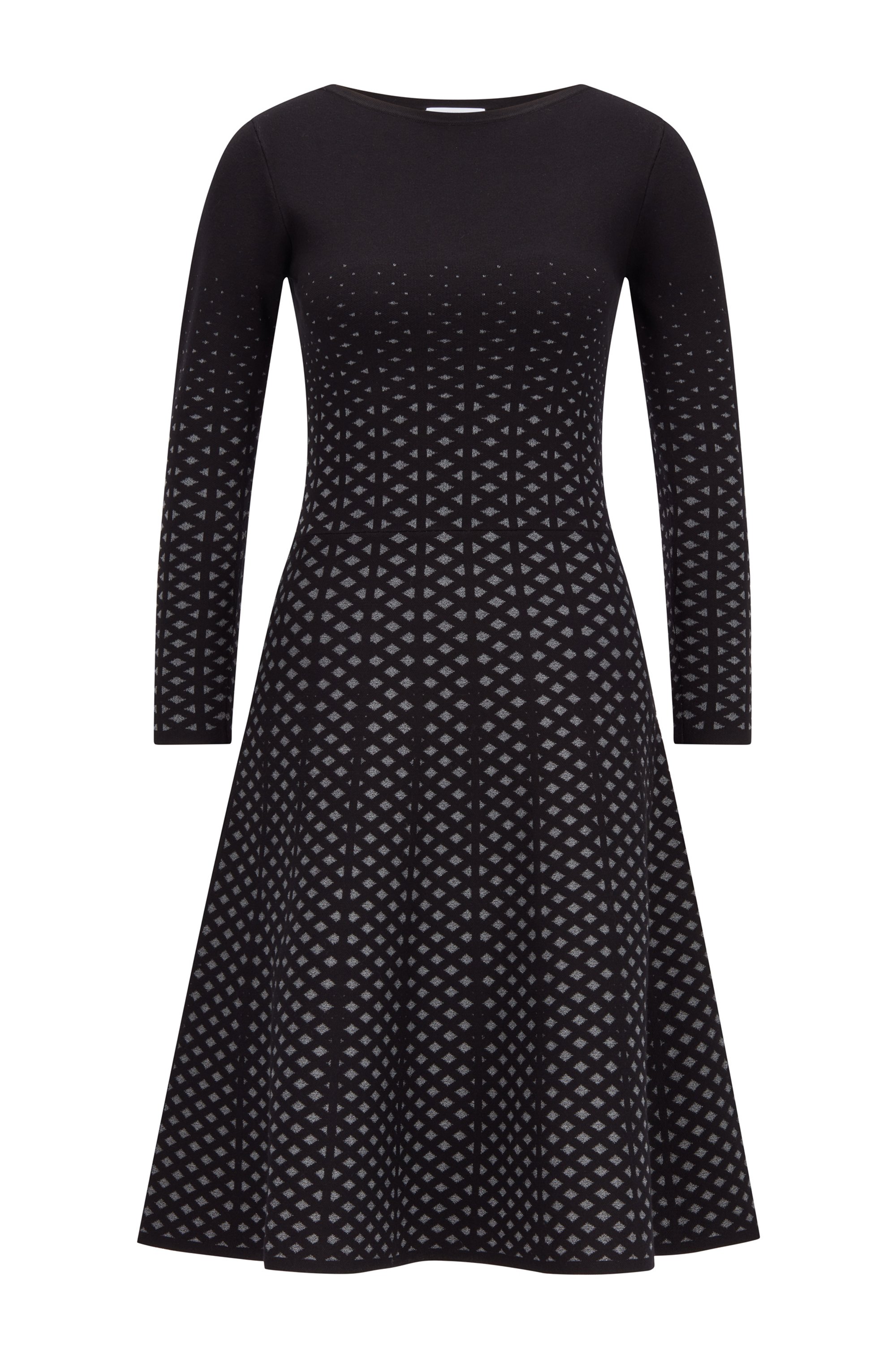 Long-sleeved dress in degradé knitted jacquard, Patterned