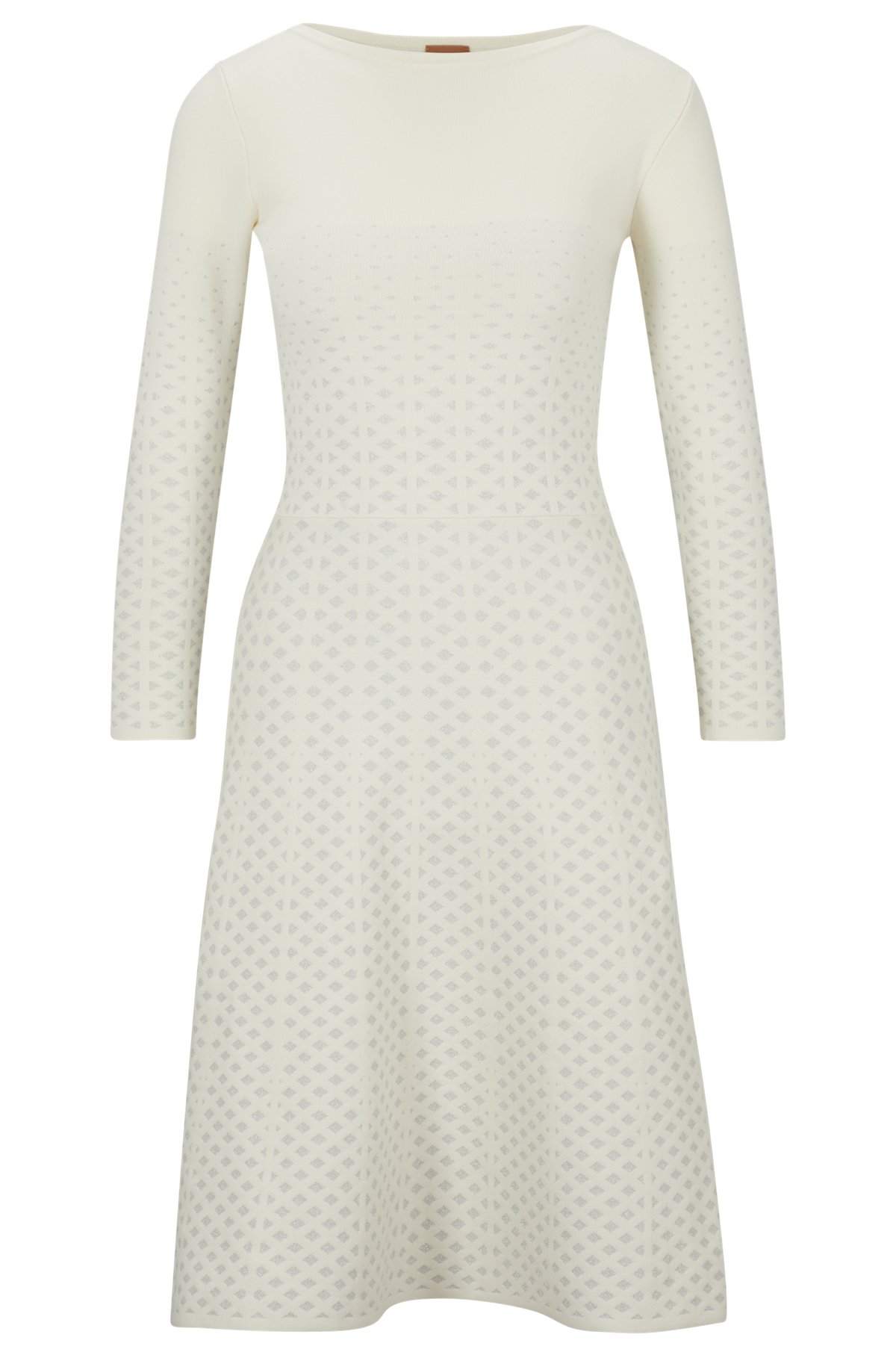 Long-sleeved dress in degradé knitted jacquard, White