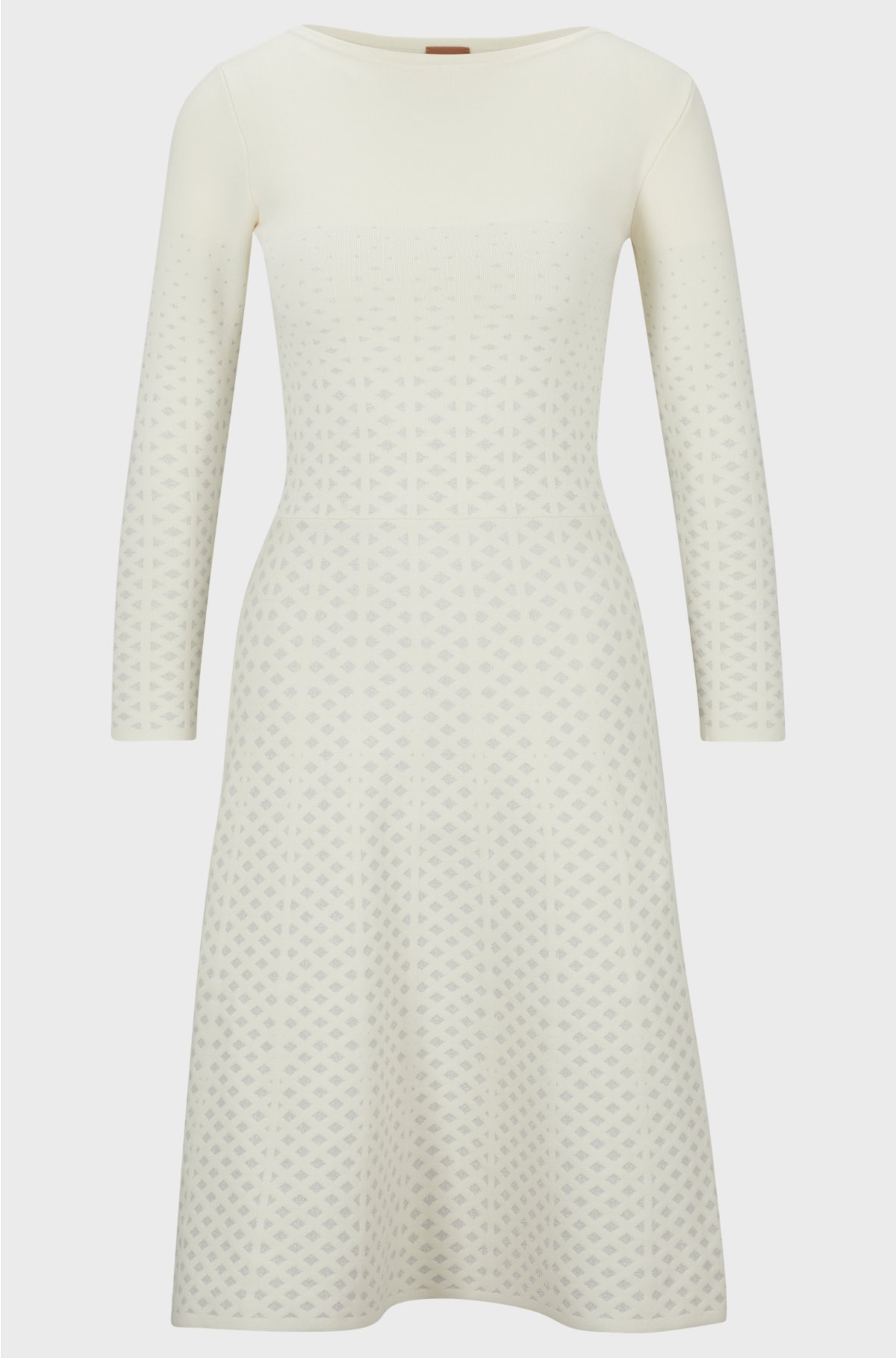 Long-sleeved dress with metallised degradé pattern, White
