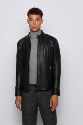 Slim-fit biker jacket in waxed leather