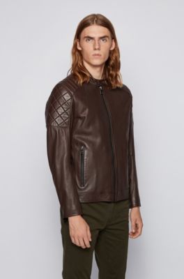 Slim-fit biker jacket in waxed leather