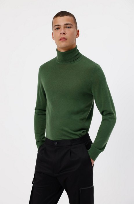 Maglione slim fit in misto lana vergine, Verde scuro