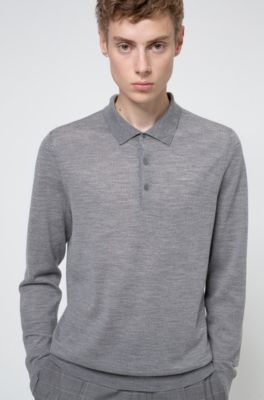 Merino-wool-blend sweater with polo collar