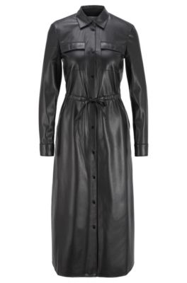 Long-sleeved shirt dress in faux leather