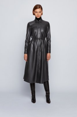 Boss Hemdblusenkleid Aus Kunstleder Mit Langen Armeln