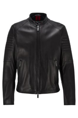 Regular-fit leather jacket with stand 